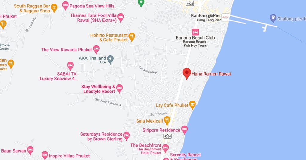 Google Maps location of Hana Ramen Rawai