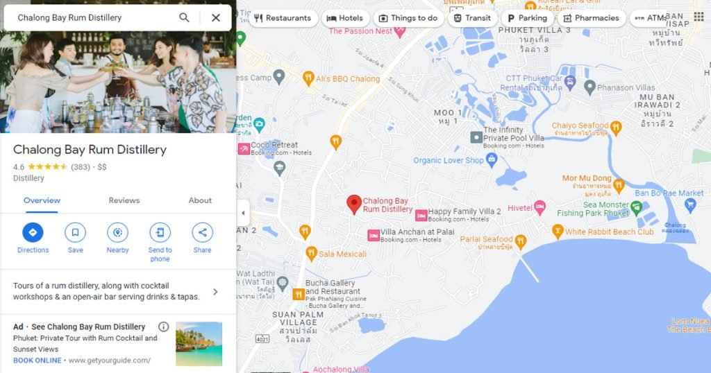 Google Maps location of Chalong Bay Distillery