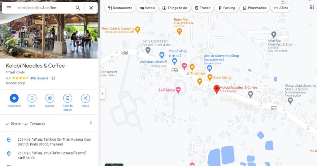 Google Maps location of Kolobi Noodles & Coffee