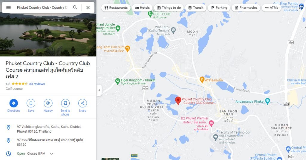 Google Maps location of Phuket Country Club