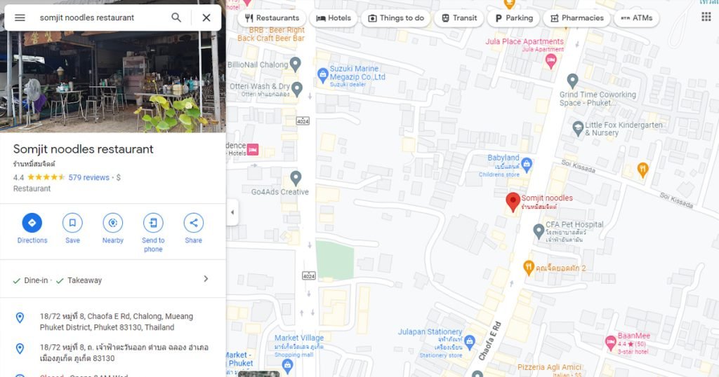 Google Maps location of Somjit Noodles Restaurant
