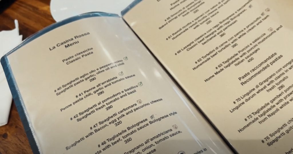 The menu of La Casina Rossa